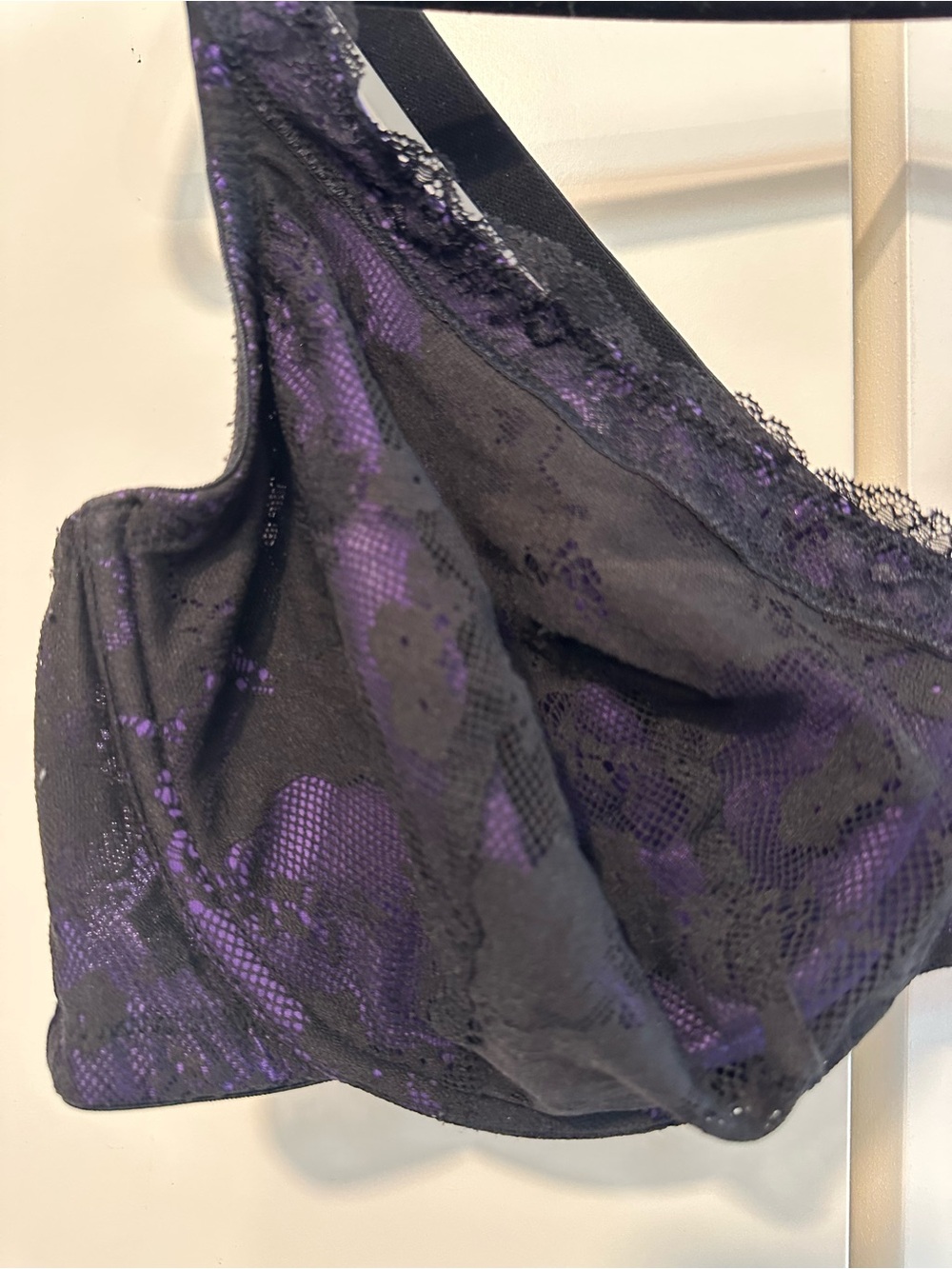 Cacique Lace Overlay Bra 46c in Purple and Black